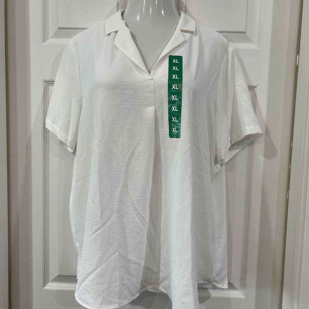 Hilary Radley White Stretch Blouse Tunic Women's XL Pullover